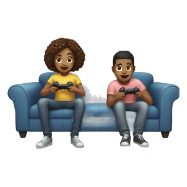 Bi racial Brother and sister playing a video game in front of tv  sticker