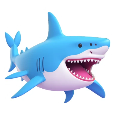 3D cartoon style emoji of a shark with a video game vibe, the shark appears to vibrate or glitch, playful and dynamic expression sticker