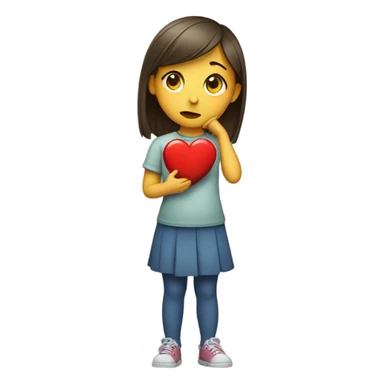 the girl is embarrassed, next to a small red heart sticker