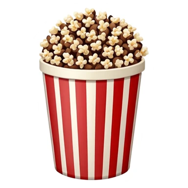 Chocolate popcorn in a paper jar with red and white vertical lineso sticker