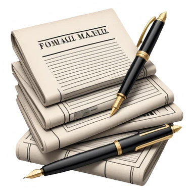 Create an emoji representing journalism and publicistic writing. The design should feature a stack of newspapers, an open notebook, and a single classic fountain pen placed on top of the notebook, symbolizing the act of writing. The scene should convey a sense of professionalism and thoughtful analysis. Use a neutral and professional color palette, with black, white, and muted tones. Do not include any emojis or smiley faces. Make the background transparent. sticker
