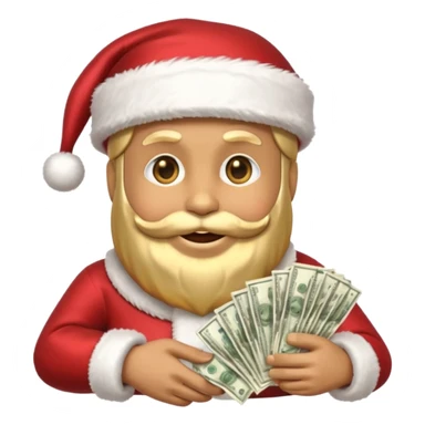 A confident rich emoji face wearing a Santa hat, money stacks, casino vibe, New Year theme, premium 3D emoji style, sharp details, no text, isolated on transparent background sticker
