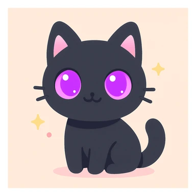 stylized black cat with glossy fur and vibrant purple eyes, sitting sticker