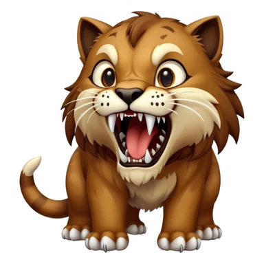 saber-toothed cat with a tiny body and gigantic canine teeth that are ten times larger than its minuscule body, extreme contrast between small body and huge fangs sticker