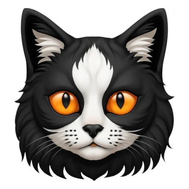 black and white long hair cat. black nose. black splotch near nose on the right side. black mask. white chest.  sticker