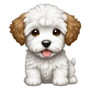 party maltipoo puppy brown and white neck with funny pants sticker