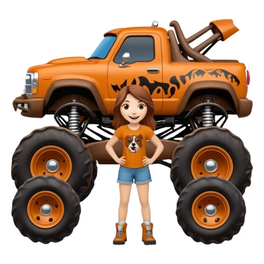 1 girl Monster Mutt - Monster Jam (Model Year: 2021) (Iconic colour: Brown with dog features) - A unique monster truck with playful, dog-inspired design cues. The vehicle is painted. sticker