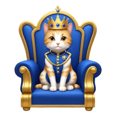 "A regal anthropomorphic cat, dressed in a royal blue and gold military uniform, sitting on a lavish marble throne in a grand, dimly lit palace hall. Cinematic lighting, highly detailed, dramatic, 10 seconds, ultra-realistic."
​ sticker