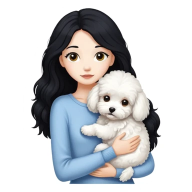 Beautiful skinny woman long black hair hug maltipoo sticker