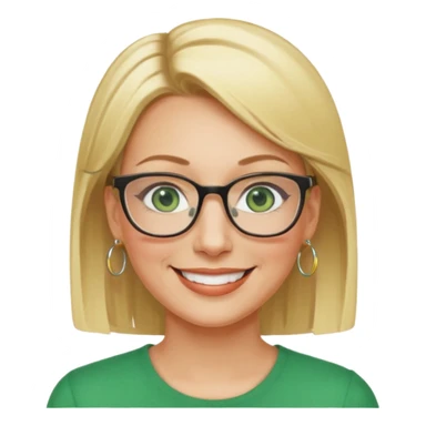 femme 40 ans lunettes carrécheveux très courts blonde anneaux oreilles yeux verts sticker