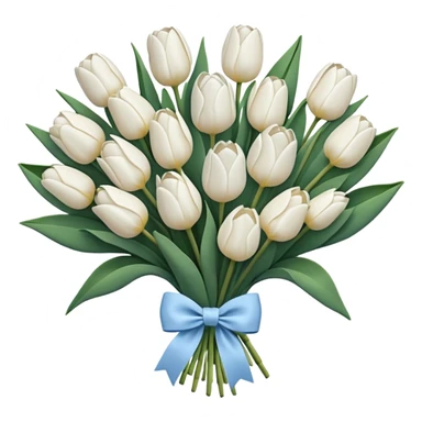 White tulips bouquet with light blue navy bow sticker