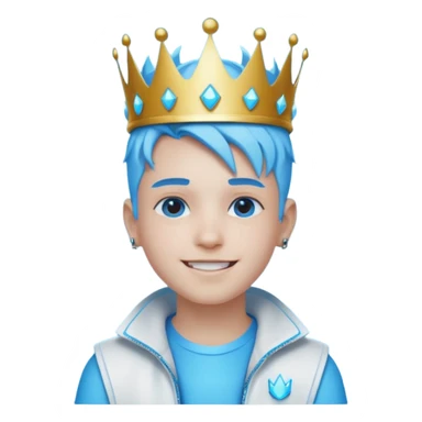 boy neon cyberpunk light blue happy crown white and blue sticker
