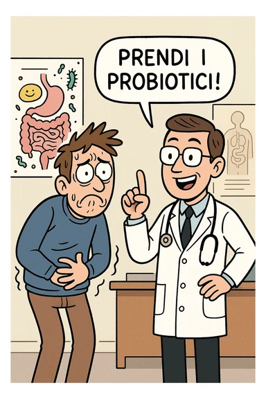 Uomo che ha disbiosi evidente e il dottore gli dice "Prendi i Probiotici!" sticker