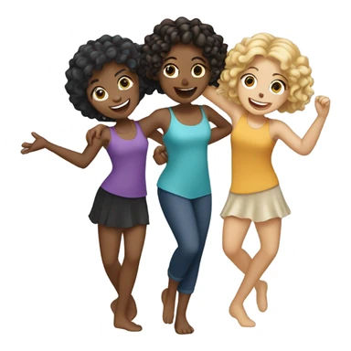 3 girls dancing with each other 1 girl blonde and tan 2nd girl black hair and white and 3rd girl curly brown hair and tan sticker