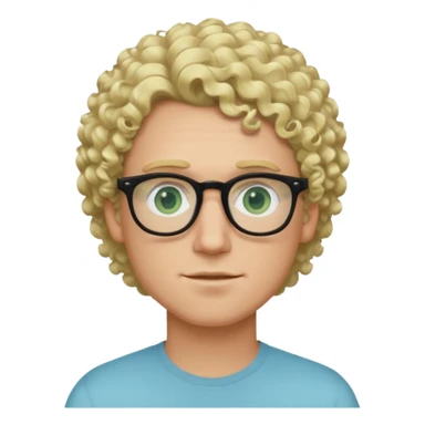 white guy with curly blonde hair and light blue ish green eyes with black glasses  sticker