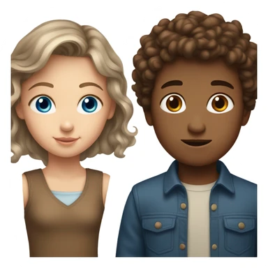 A couple with a blue eyes girl with brown curly hair and a boy with brown eyes and brown straight hair  sticker