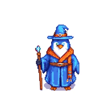penguin wizard wearing a blue robe sticker