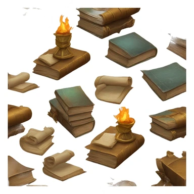 pile of books and scrolls, dungeons and dragons sticker