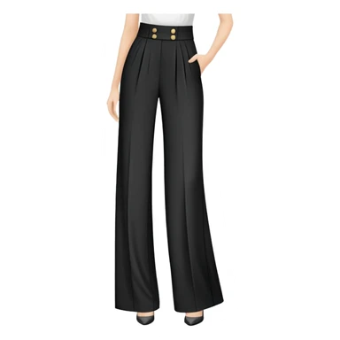 only the palazzo pants garment, moderate wide leg dress pants, formal with button, isolated flat lay, no human, no model, just the clothing item on white background sticker