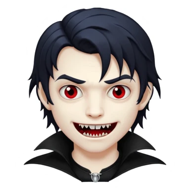 Vampire boy with fangs and half long wavy emo hair  sticker