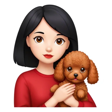 Girl straight hair with red toy poodle sticker