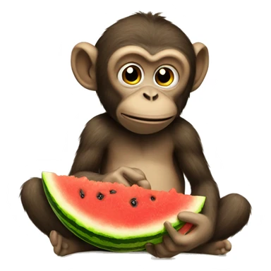 Monkey eating a watermelon and bananas  sticker