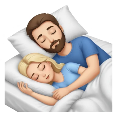 Brunette women sleeping in bed on white blonde man with beard sticker