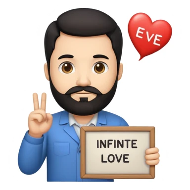 emoji de professor de matemática com barba, gordinho, cabelo preto e uma placa escrito "amor infinito" sticker