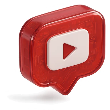 red speech bubble with inside a big red YouTube white play button, glossy circuit style sticker