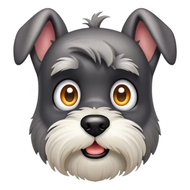 Cinematic Comical Miniature Schnauzer Portrait Emoji, Head tilted dramatically with a comically shocked expression and large, animated eyes, featuring a sharply defined salt-and-pepper fur with exaggerated, humorous eyebrows, simplified yet hilariously detailed, glowing with a bold, playful radiance, high shine, exuding a spirited and cheeky charm, styled with a soft glowing outline, capturing the essence of a Miniature Schnauzer that appears ready to dash into a burst of comic energy! sticker