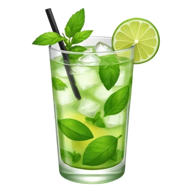 Make a mojito in she style of an emoji in a small glas with only one lime on top and one lime in the glas, not too much mint sticker