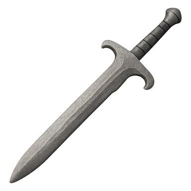 Recolor the sword to match the exact iron color and texture of the reference iron 2h sword. Keep the same shape. Make it a realistic metallic iron with a slightly worn look. The style should resemble emoji style with a transparent background. sticker