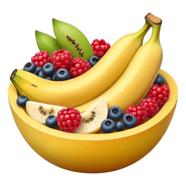 Fresh fruit bowl with berries, banana, and melon sticker