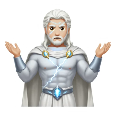 Zeus, whole body, white clothes, long white  hair, lightnings, determined face sticker
