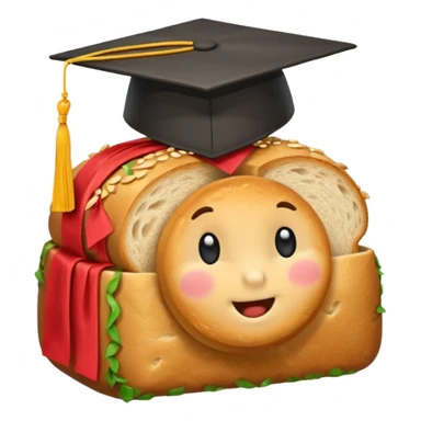 a loaf of bread wearing a graduation cap sticker