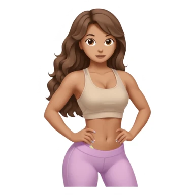 Create dream body girl with big glute and small waist and brown wavy long hair with pastel beige gym clothes  sticker