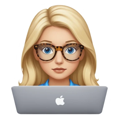  long blown out blonde hair woman blue eyes with tortoise shell print glasses on mac book  sticker