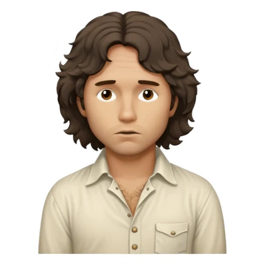 solarpunk realistic ultra HD - a thoughtful, messy, shaggy Jim Morrison in a ivory Victorian shirt in action sticker