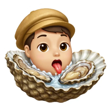 Licking an oyster sticker