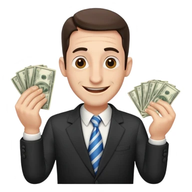 Jewish man with a big nose having his hands clenched together while smiling when he sees money  sticker