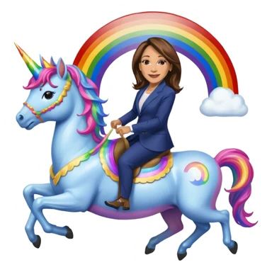 Kamala Harris and donald trump riding a rainbow unicorn sticker
