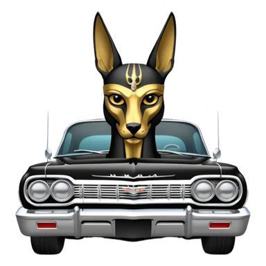 Hot rod custom 1964 impala low rider four door Anubis painted on the hood  sticker