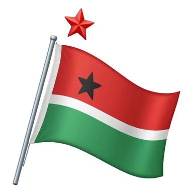 A three horizontally equal striped flag with green on top white in the middle and red in the bottom with a small black star in the middle sticker