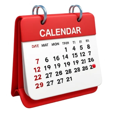 minimalistic Apple-style emoji icon of a calendar in 3D perspective, single date number centered, no text or month name, soft shadows, realistic glossy material, subtle depth, high-resolution, modern flat 3D design sticker