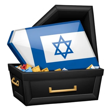 Israel flag star turning inwards to look like trash then a coffin till it says the end in all blue background  sticker