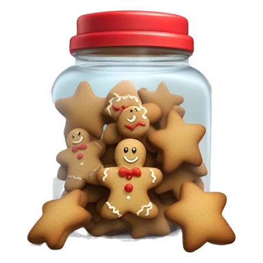 Realistic glass cookie jar with red lid full of star shaped gingerbread cookies isolated. sticker