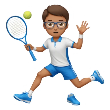 homme l'air cool taille moyenne corpulence maigre cheveux chatain court yeux bleus lunettes photo de pieds en pantalon qui fait du tennis pe sticker