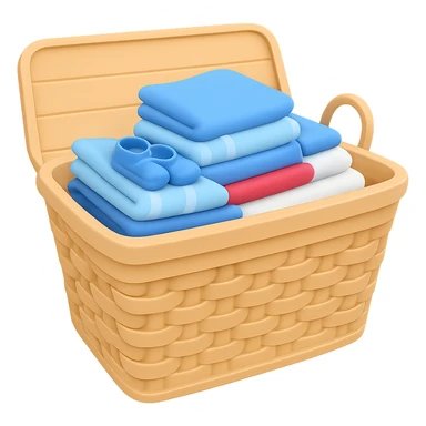 Make the wicker basket a little lighter in color, keep folded towels on top, in the style of emoji. Remove the background. sticker