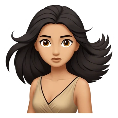 Cinematic Stunning Pocahontas Portrait Emoji, Windswept raven hair flowing behind her, deep brown eyes filled with wisdom and strength, glowing sun-kissed skin, wearing her elegant tan dress, the spirit of the wild in her expression, breathtakingly majestic! sticker