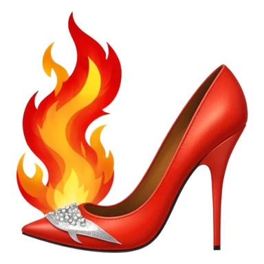pair of fire red stiletto high heels with large flames and sparkles sticker